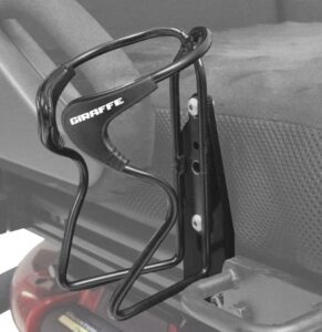 Wire water bottle holder connected to the side rail of a power wheelchair