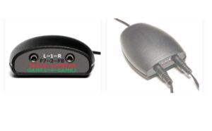 black, rounded top electronic box with 2 switch input ports