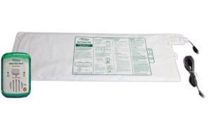 White pressure sensitive mat with cord that attaches to a white monitor with green rubber case