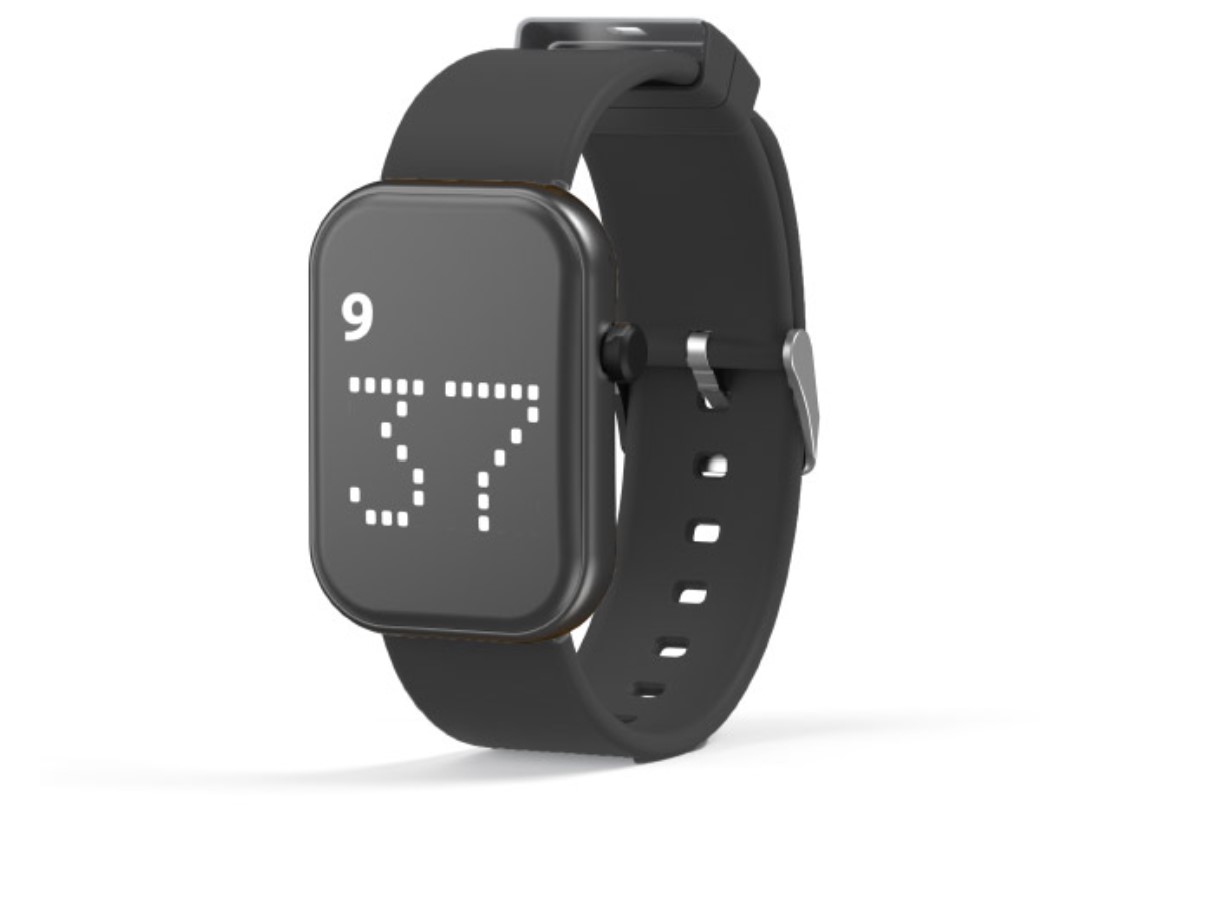 Black watch with digital number 37 and rubber watch band