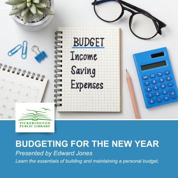 image of calculator, pencil, glasses and spiral notebook that says budget.