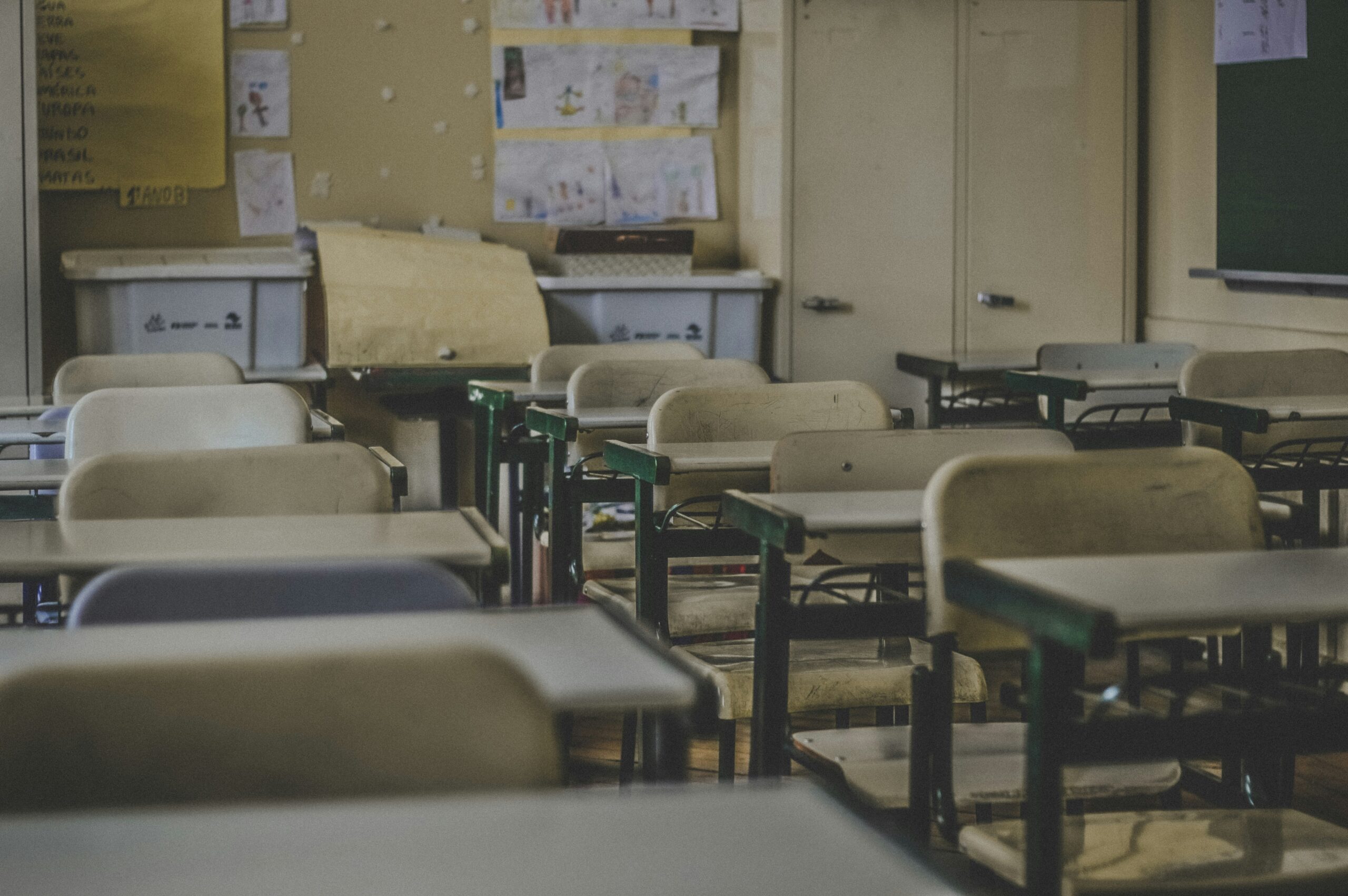Empty Desks and Chairs in Classroom
