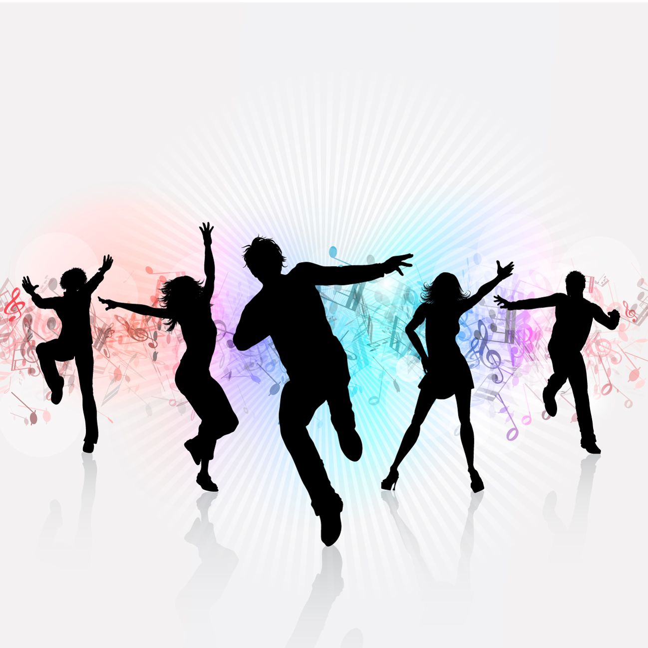White party background with dancing silhouettes