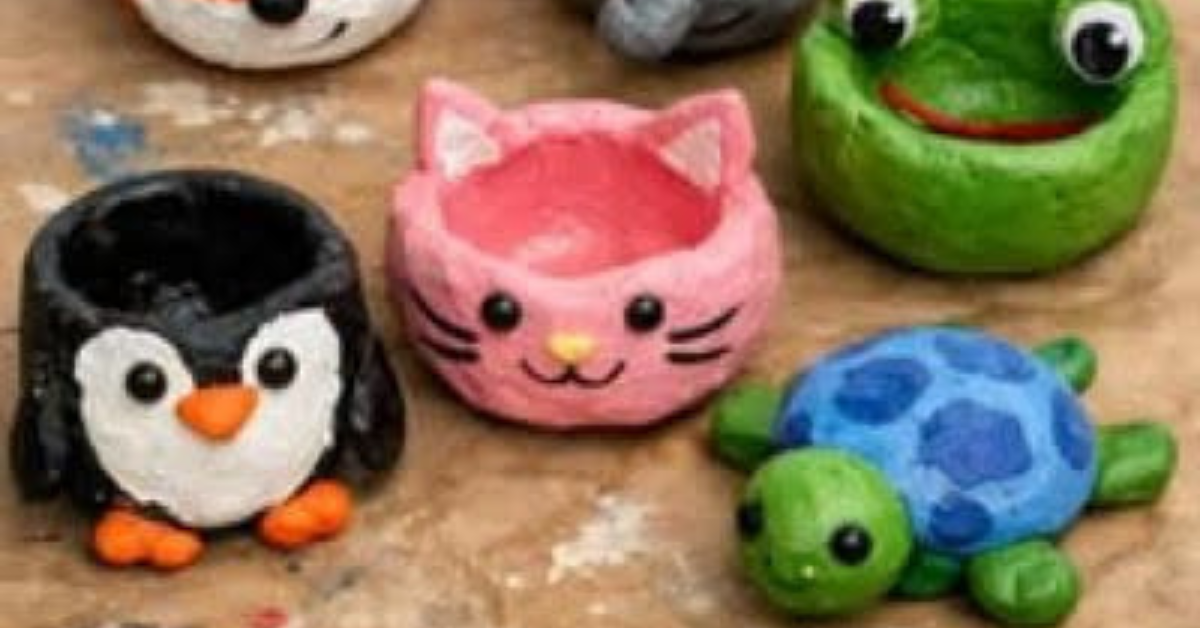 Photo of clay animals and pots.