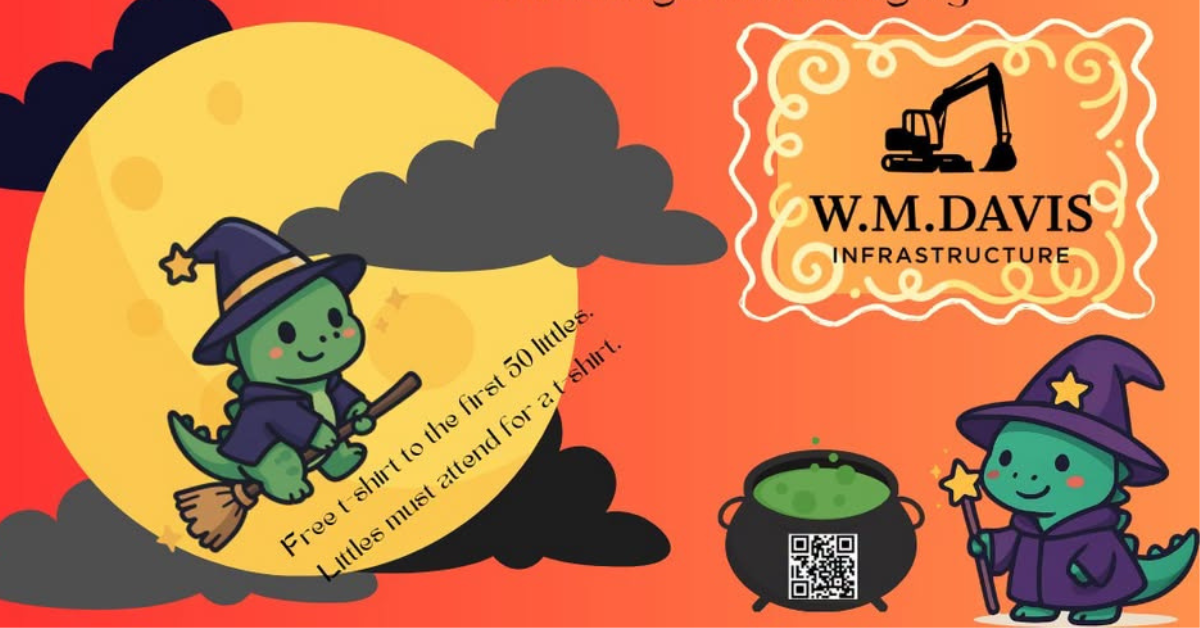 Abracadabra at AHA! flyer with cartoon dragons dressed as witches.